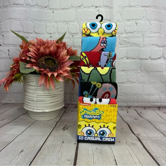nickelodeon sponge bob squarepants casual crew socks 6pk - Picture 1 of 7